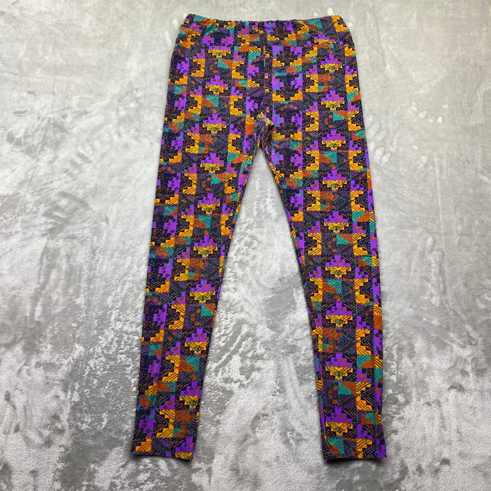 LuLaRoe‎ Tall & Curvy Leggings Geometric Print Purple Orange Teal Women Fits 28"